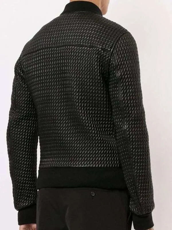 Men Black Bomber Quilted Leather Jacket