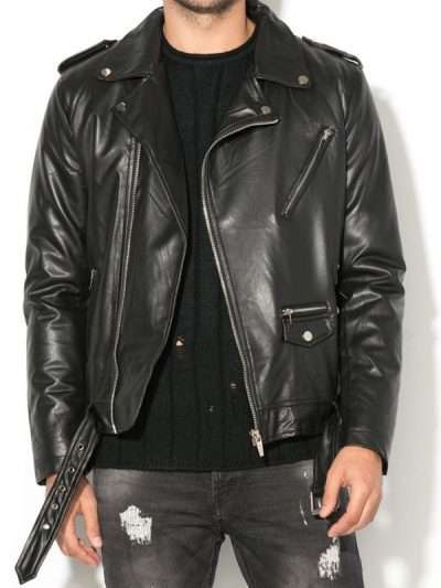 Men Classic Brando Biker Leather Jacket