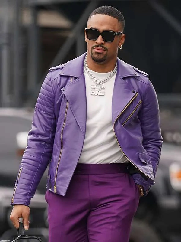 Jalen Hurts Purple Leather Jacket
