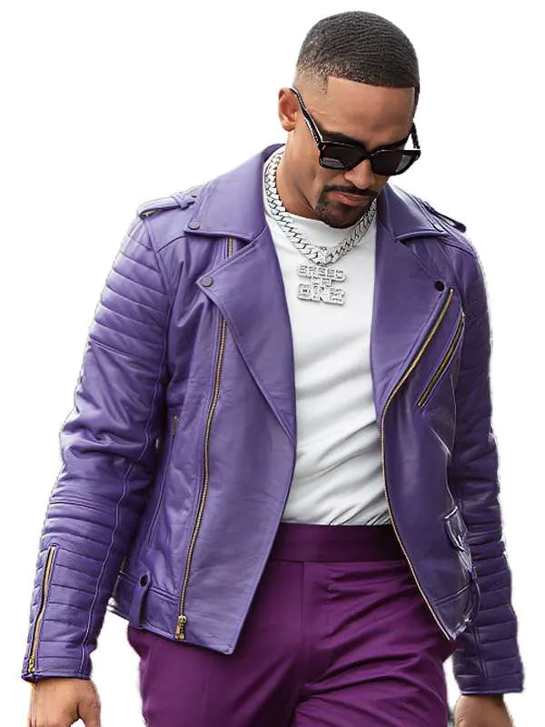 Jalen Hurts Purple Leather Jacket