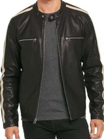 Stylish Motorcycle Black Leather Jacket For Men's