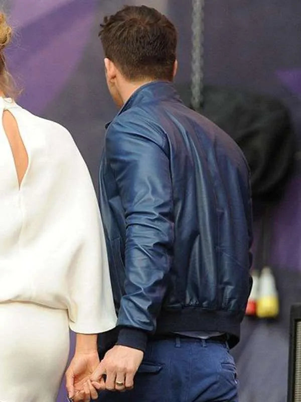 Blake Lively and Ryan Reynolds Blue Leather Jacket